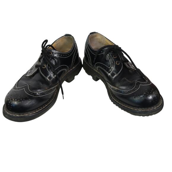John Fluevog Michael Black Leather Wingtipped Derby Lace-Up Shoes Mens 5